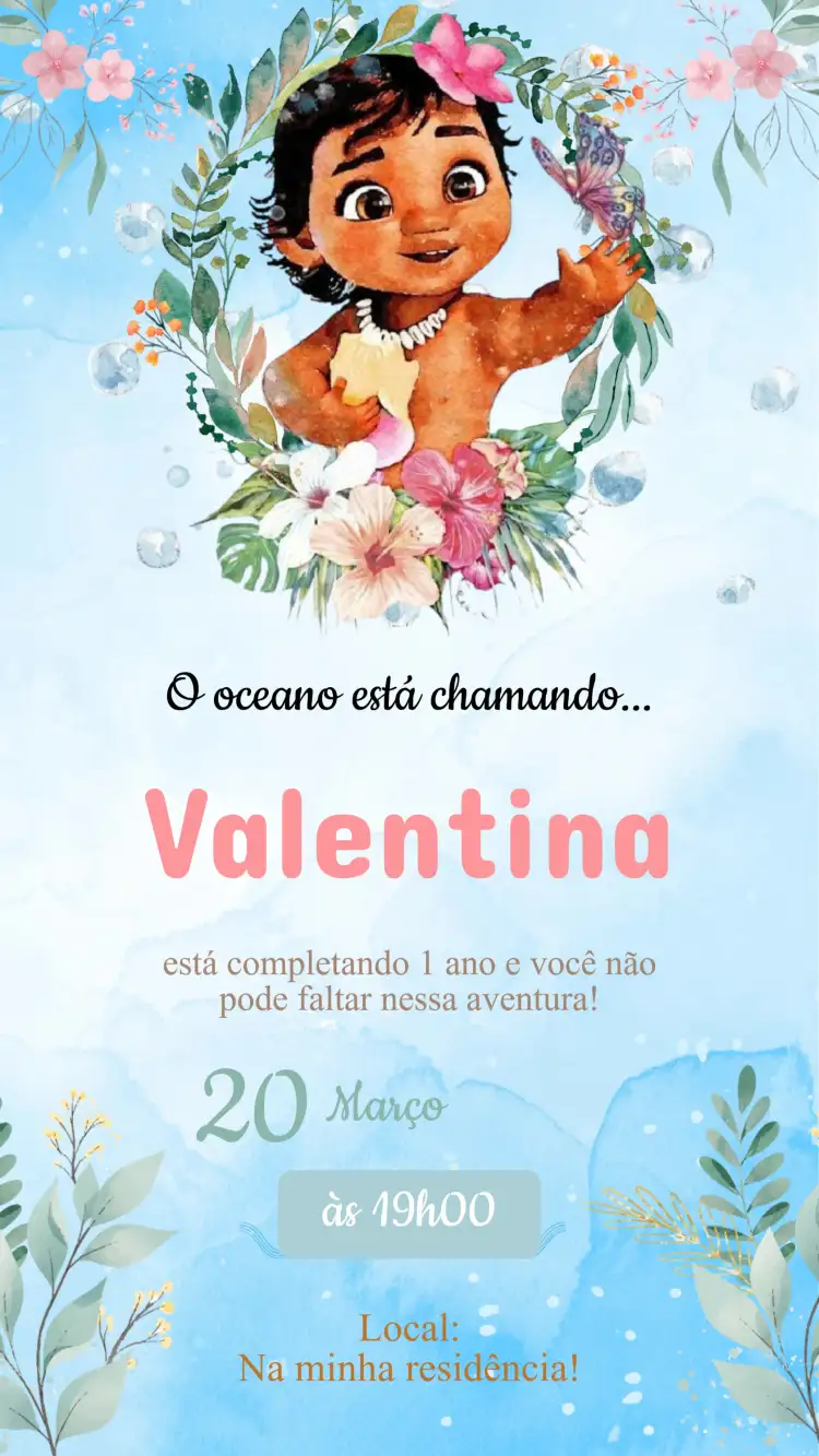 Convite Aniversário Moana Baby
