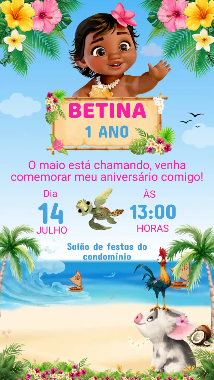 Convite Aniversário MOANA BABY