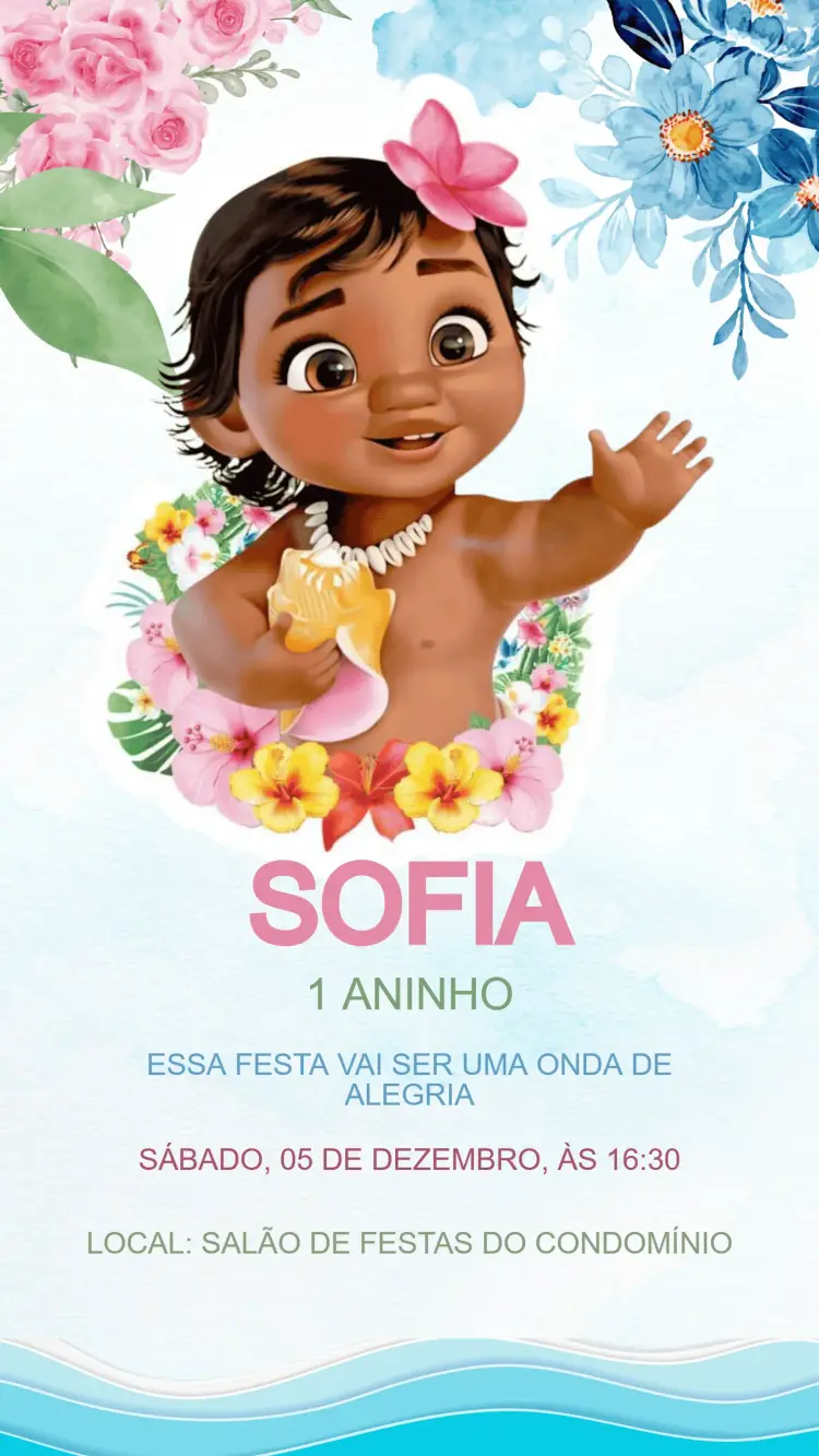 Convite Aniversário Moana Baby