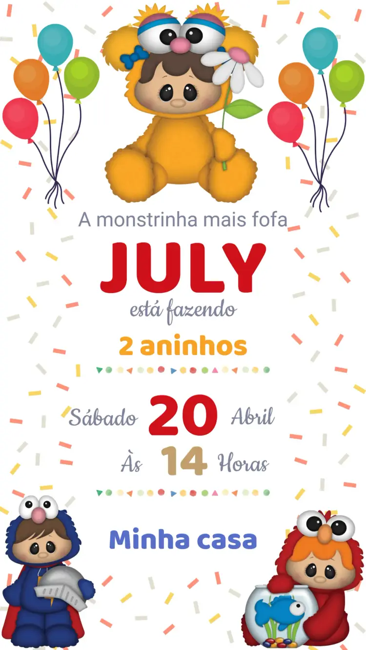 Convite Aniversário Monstros fofos