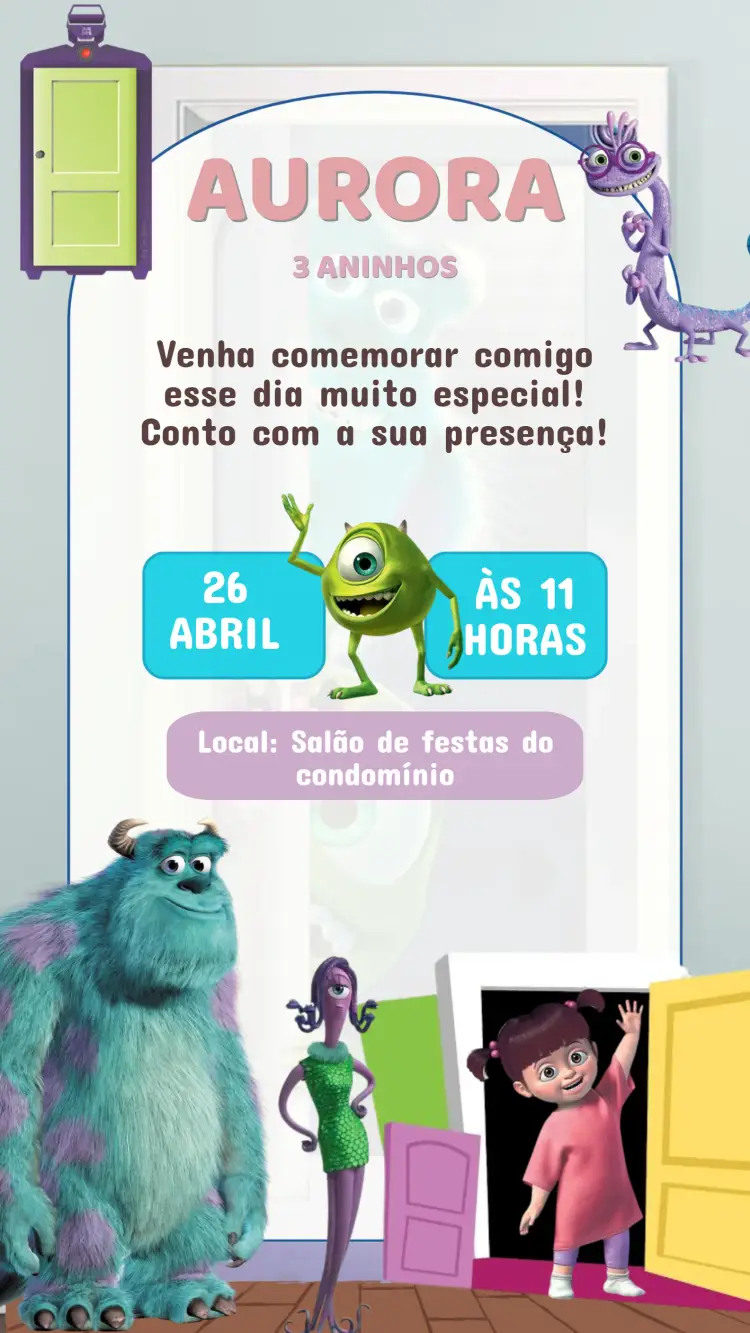 Convite Aniversário Monstros S.A.