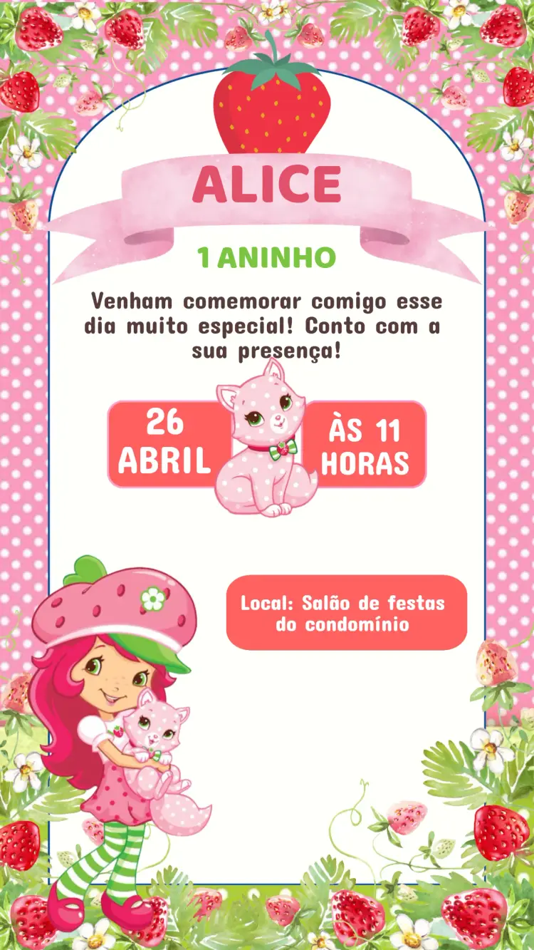 Convite Aniversário Moranguinho