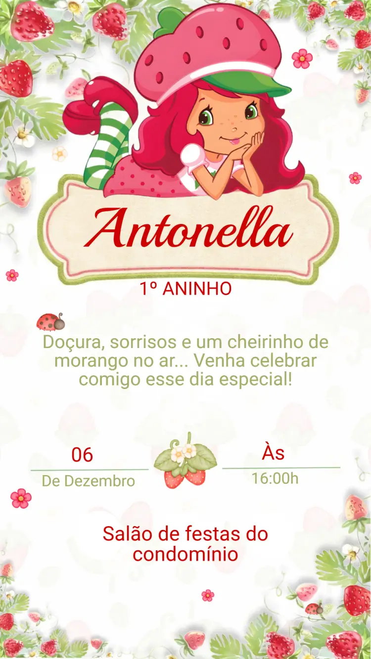 Convite Aniversário MORANGUINHO