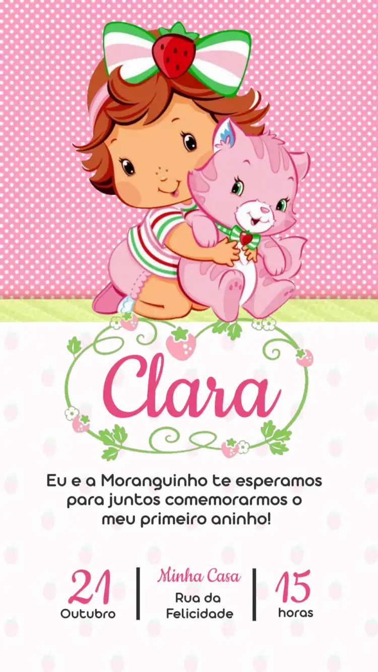 Convite aniversário Moranguinho Baby