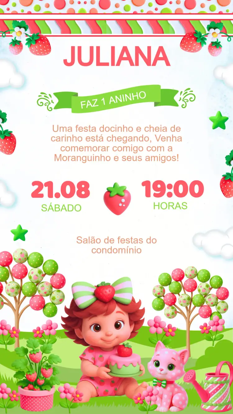 Convite Aniversário Moranguinho Baby