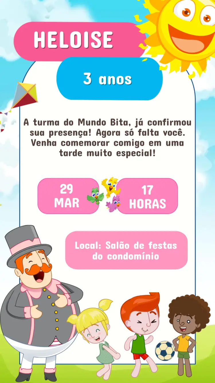 Convite Aniversário Mundo Bita Menina