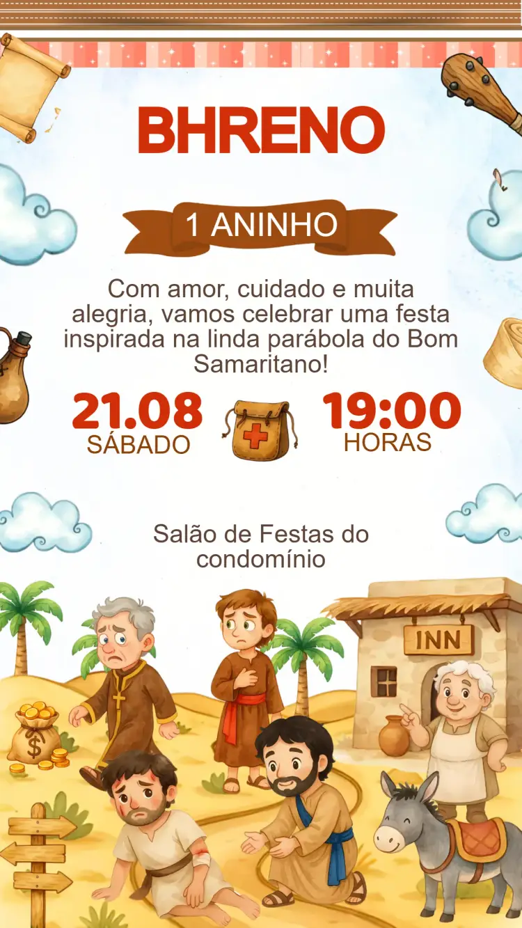 Convite Aniversário O Bom Samaritano