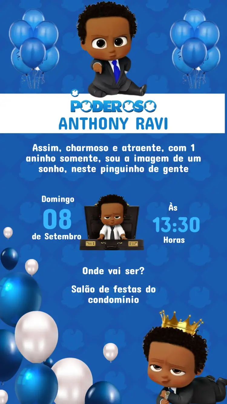 Convite Convite Aniversário O PODEROSO CHEFINHO – tema Aniversário Infantil colorido, divertido, ilustrações infantis, estilo cartoon, moderno, temático