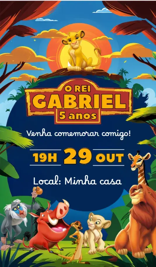 Convite aniversário O Rei Leão