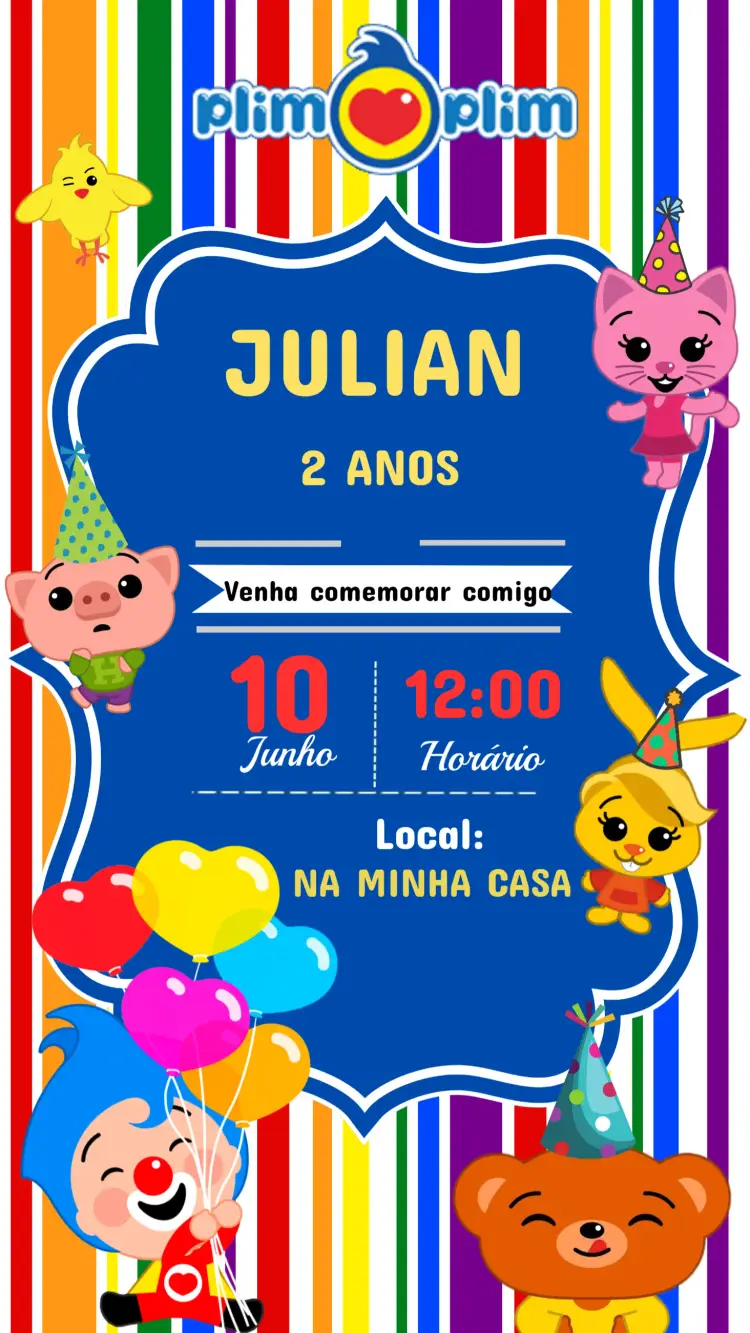 Convite Aniversário Palhaço plim plim
