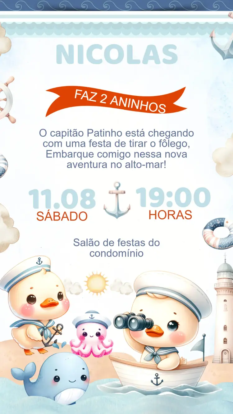 Convite Aniversário Patinho Marinheiro