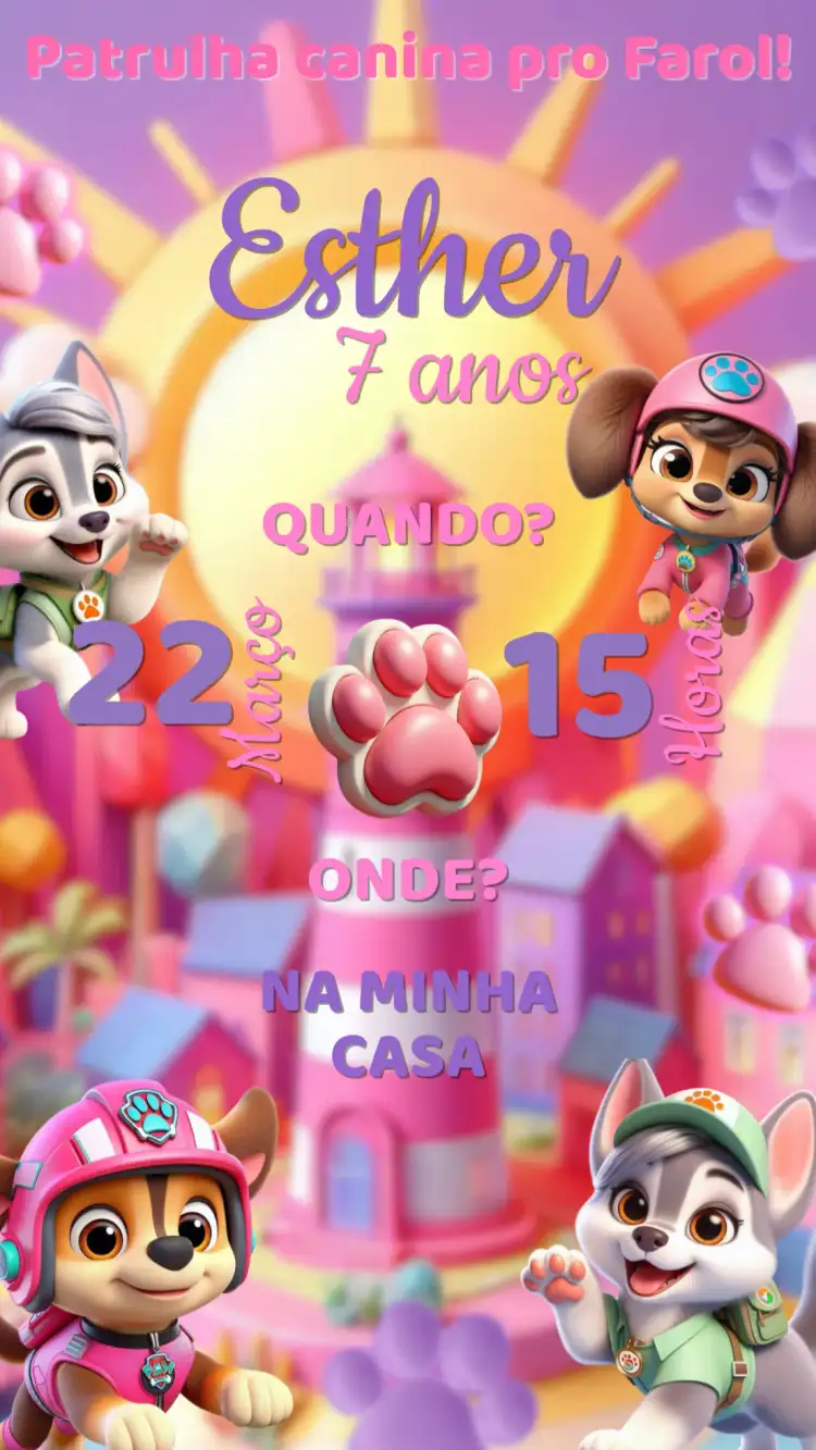 Convite Aniversário Patrulha Canina menina
