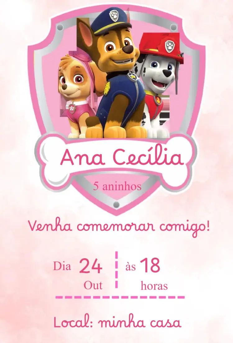 Convite aniversário Patrulha Canina
