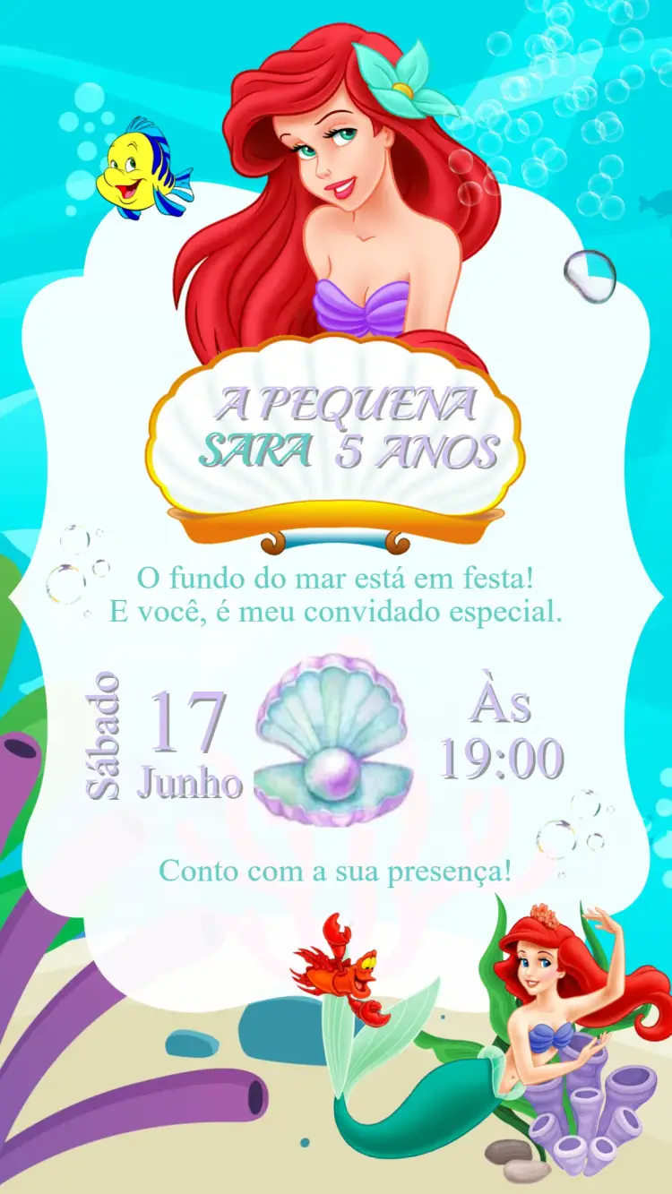 Convite Aniversário Pequena Sereia