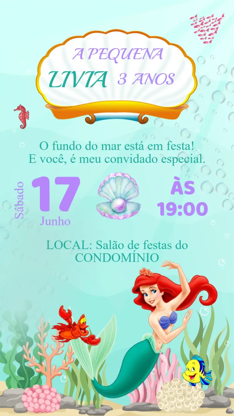 Convite Aniversário Pequena Sereia