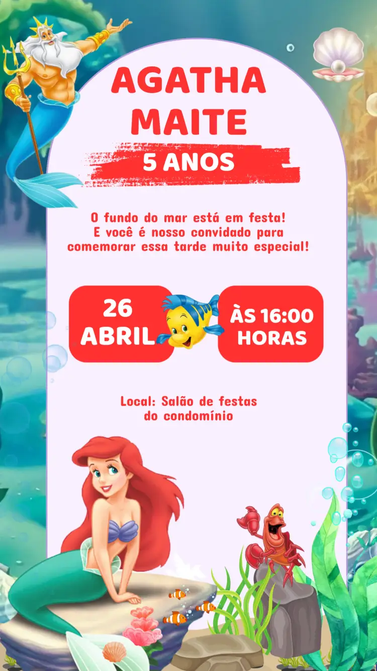 Convite Aniversário Pequena Sereia