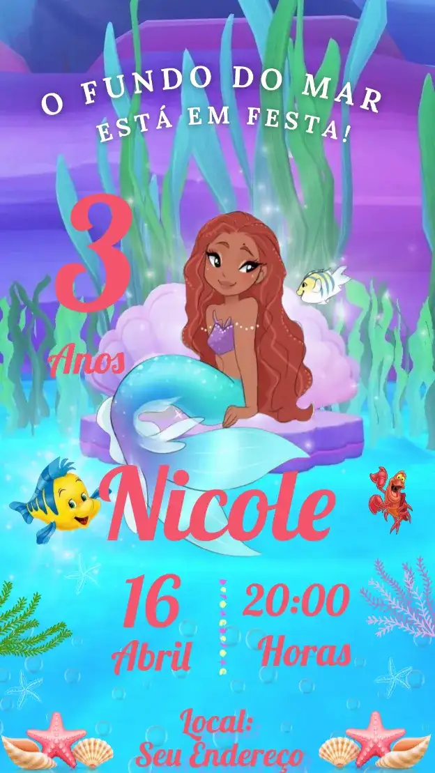 Convite aniversário pequena sereia