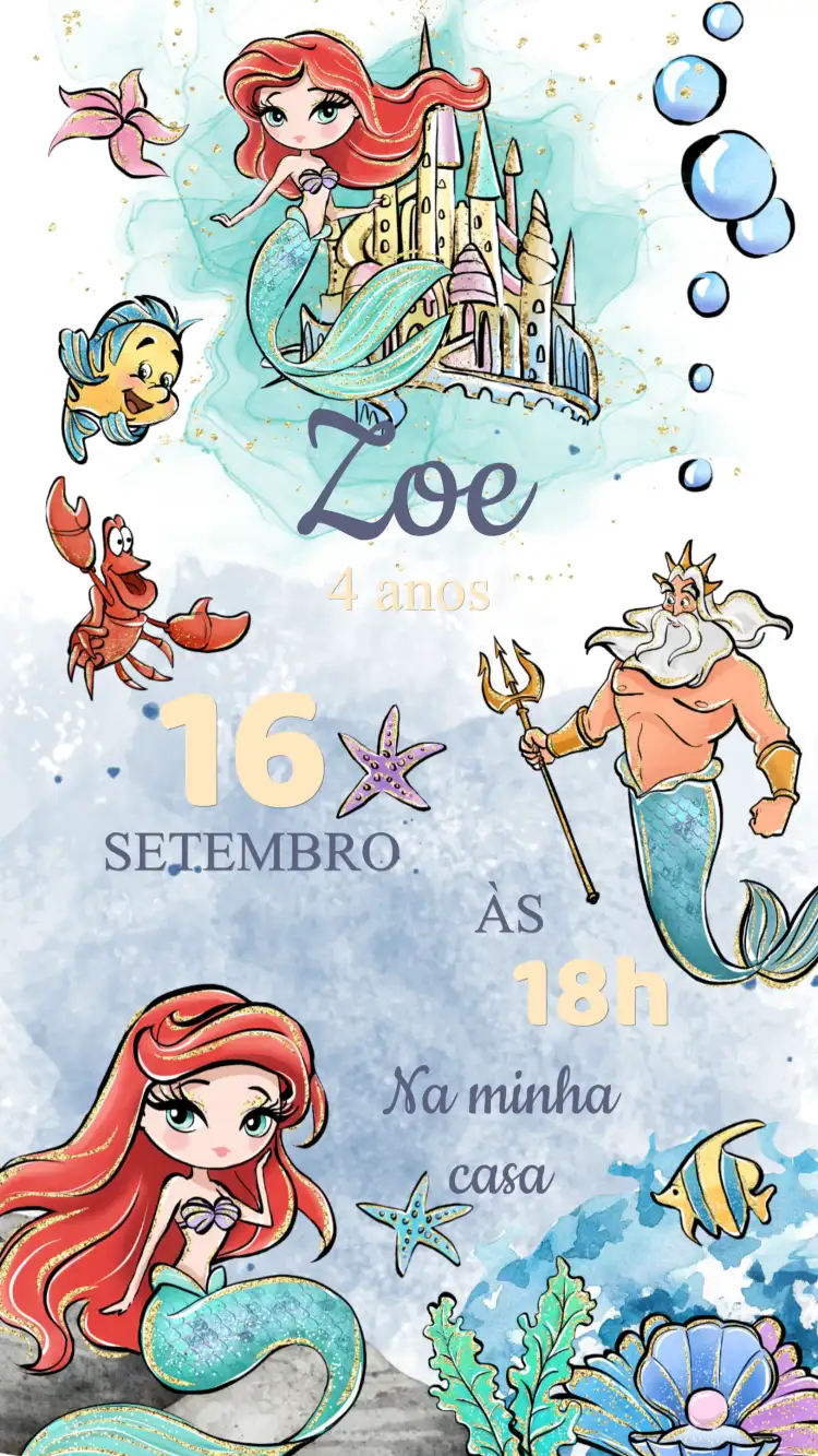 Convite Aniversário Pequena Sereia Ariel