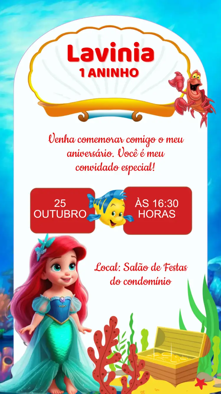 Convite Aniversário Pequena Sereia Baby