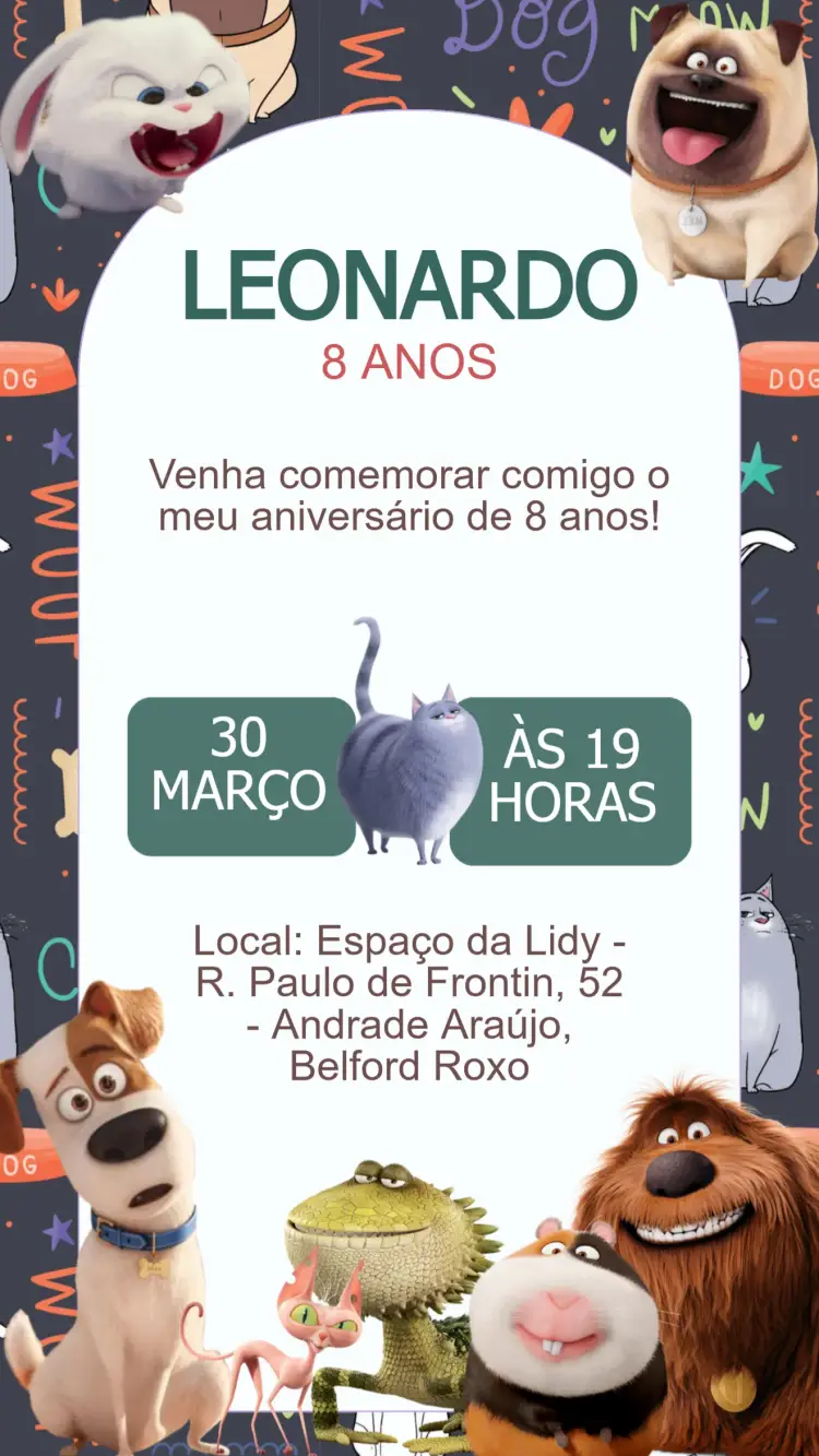 Convite Aniversário Pets