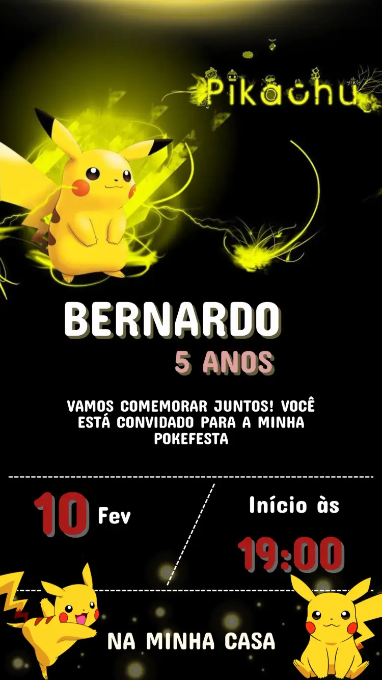 Convite Convite Aniversário Pikachu – tema Aniversário Infantil colorido, lúdico, moderno, divertido, infantil, Pokémon