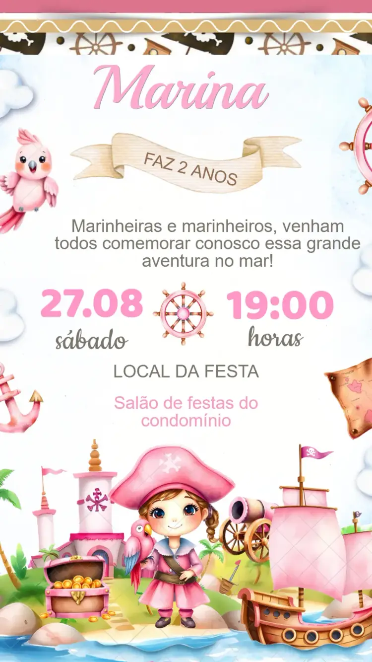 Convite Aniversário Pirata Marinheira