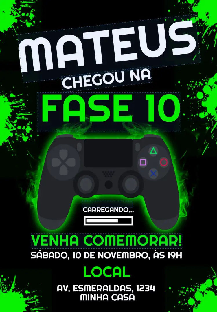 Convite Aniversário Playstation 4 Gamer