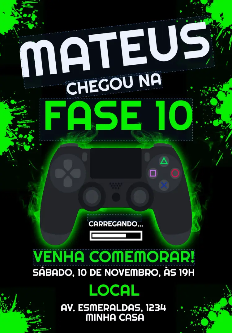 Convite Aniversário Playstation 4 Gamer