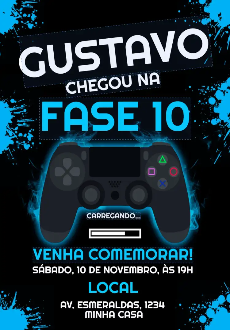 Convite Aniversário Playstation 4 Gamer Preto