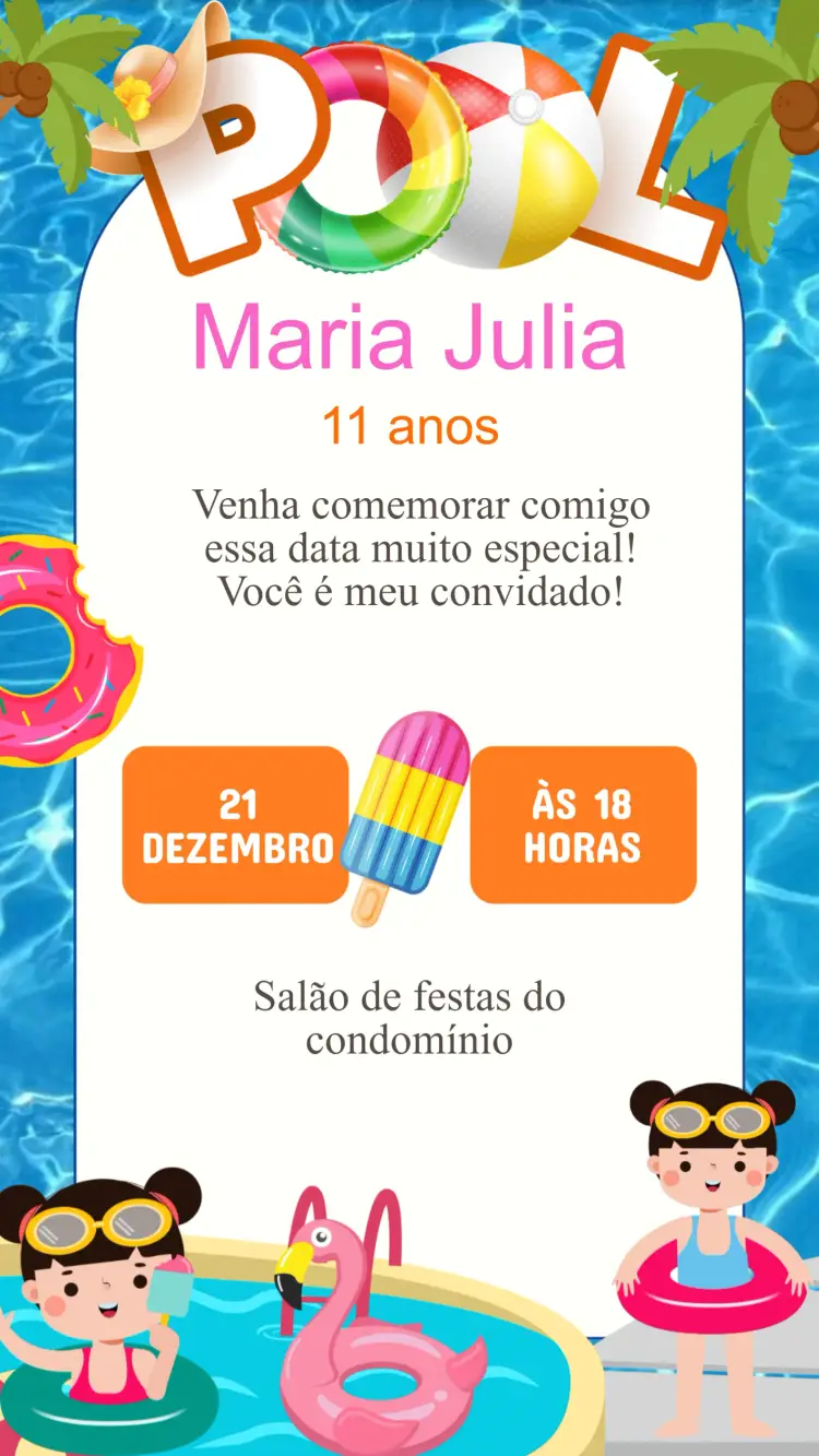 Convite Aniversário Pool Party