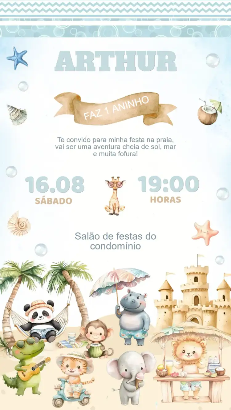 Convite Aniversário Pool Party Safari