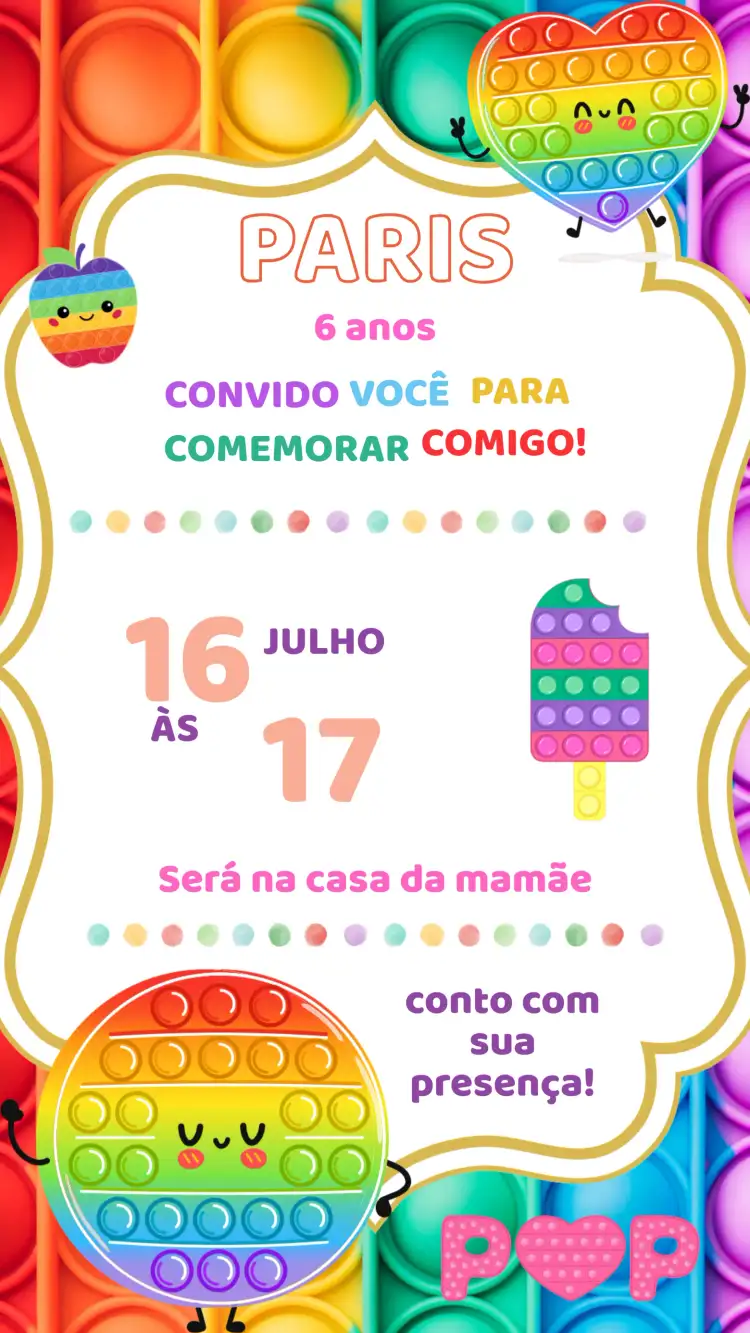 Convite Aniversário Pop lt