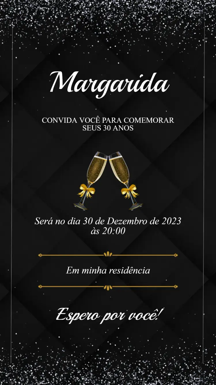 Convite Convite Aniversário Preto e Dourado – tema Aniversário preto, dourado, elegante, moderno, minimalista, chic