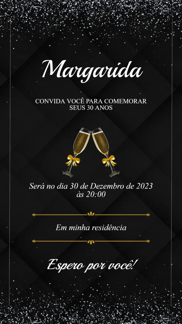 Convite Aniversário Preto e Dourado