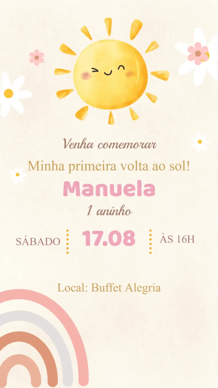 Convite Convite Aniversário Primeira Volta ao Sol editável e personalizável