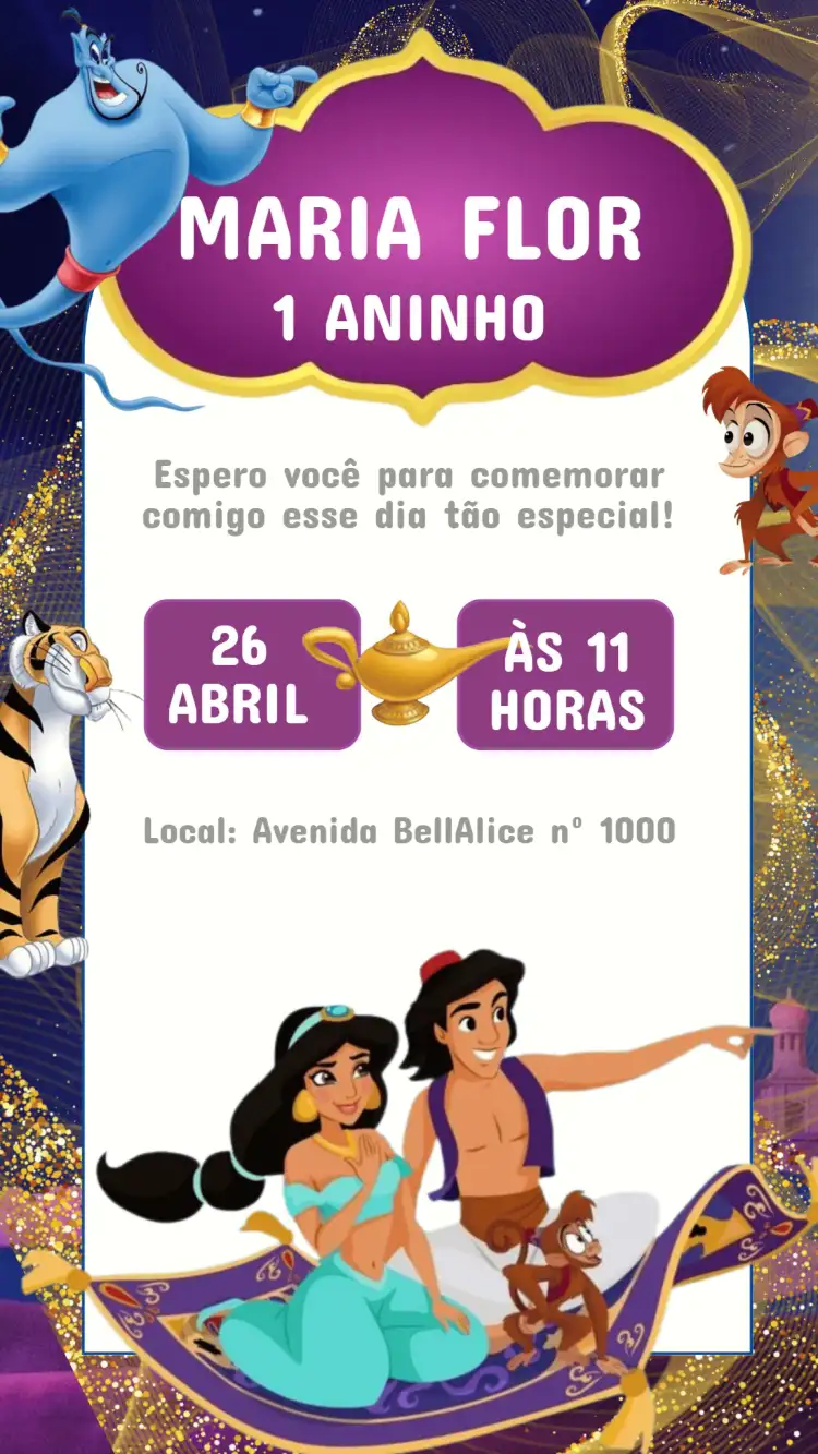 Convite Aniversário Princesa Jasmine