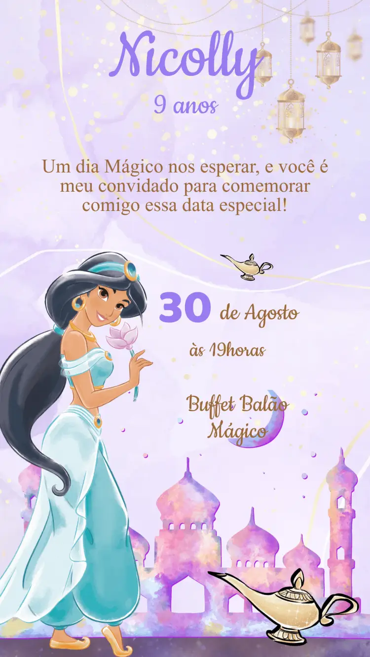 Convite Aniversário Princesa Jasmine