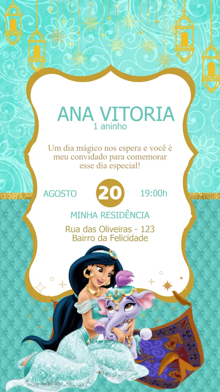 Convite Aniversário Princesa Jasmine
