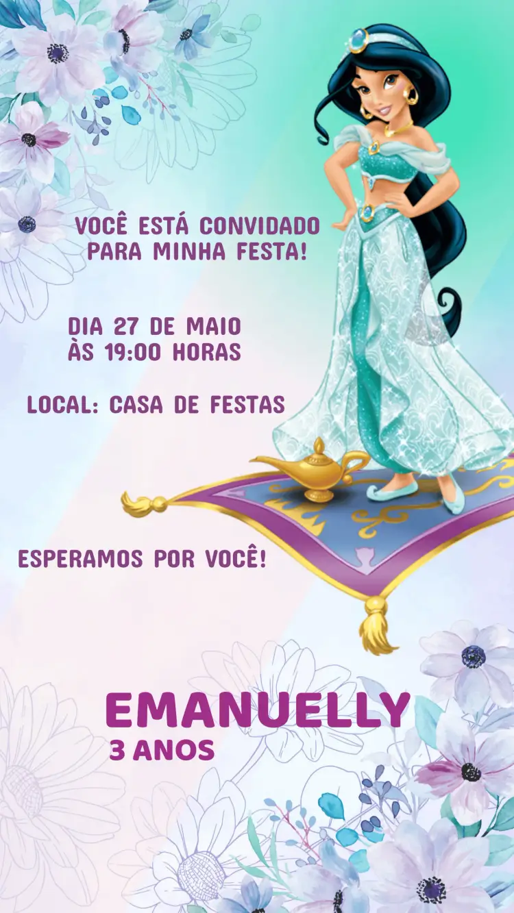Convite Aniversário Princesa Jasmine