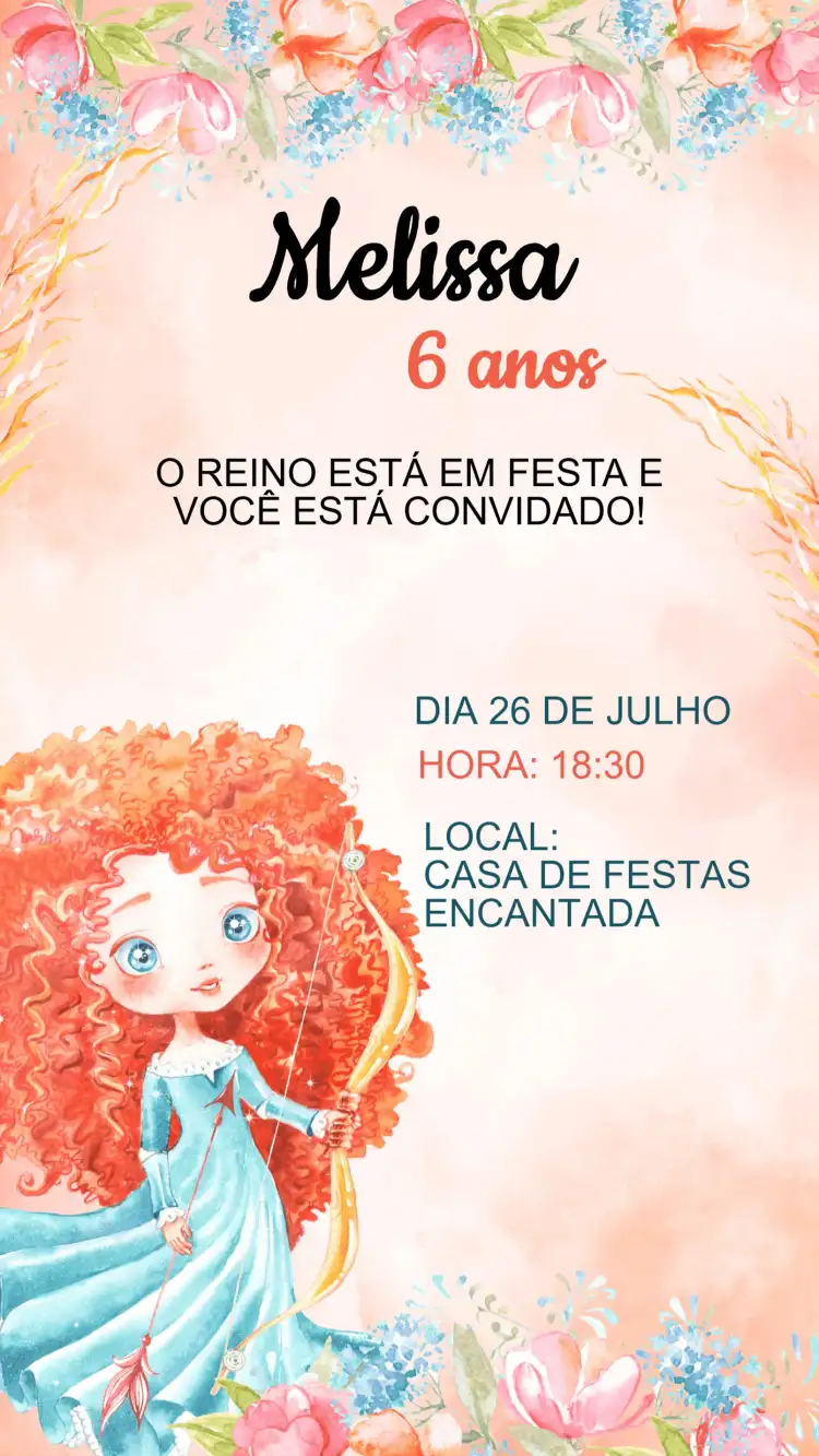Convite Aniversário Princesa Merida Valente