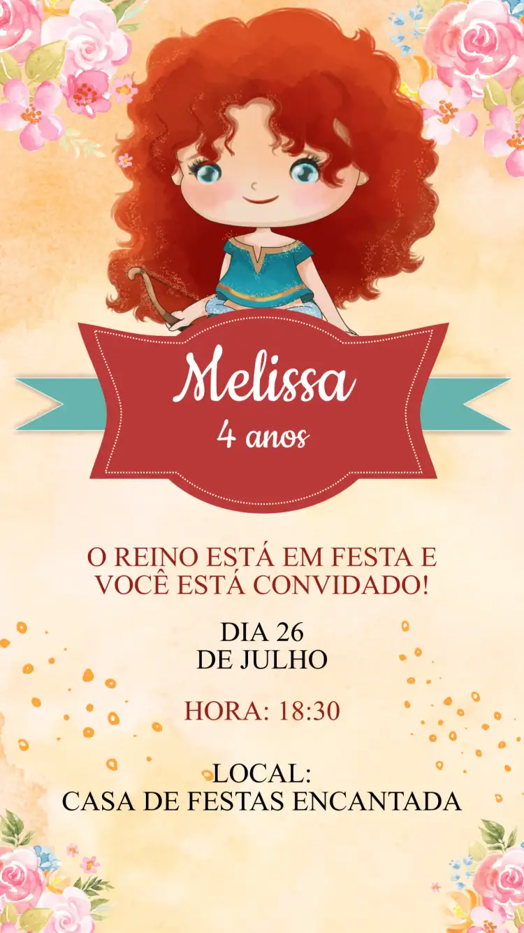 Convite Aniversário Princesa Merida Valente