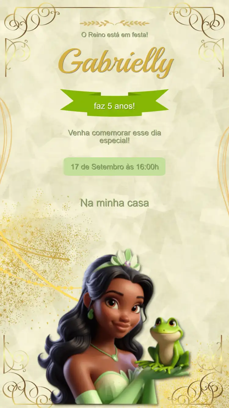 Convite Aniversário Princesa Tiana e o sapo