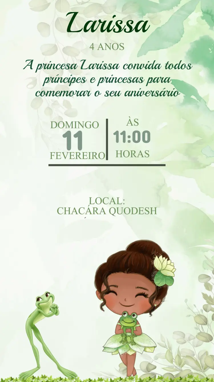 Convite Aniversário Princesa Tiana e o sapo