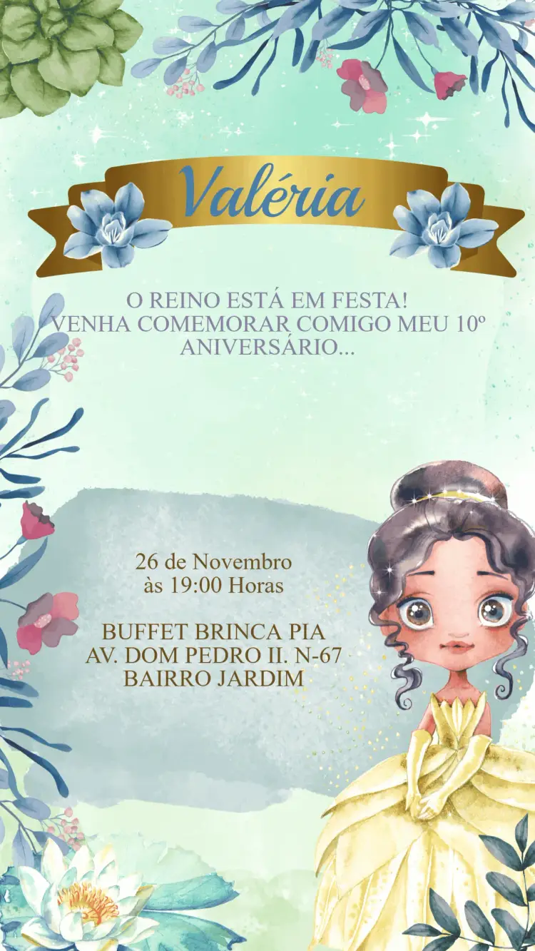 Convite Aniversário Princesa Tiana e o sapo