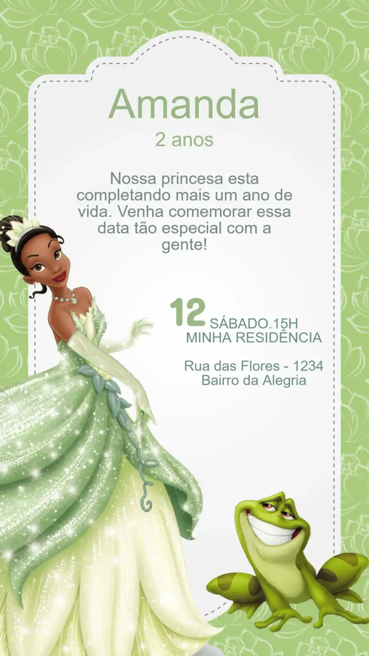 Convite Aniversário Princesa Tiana e o sapo