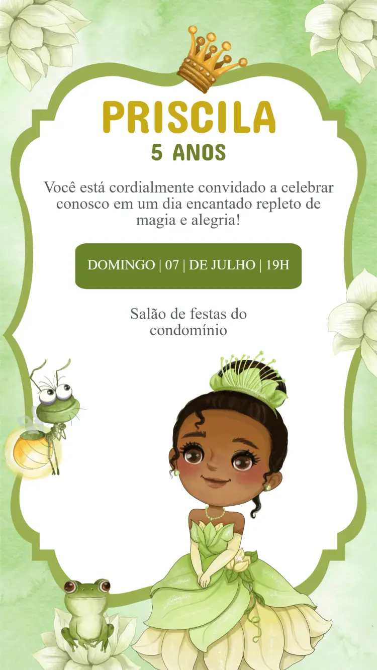 Convite Aniversário Princesa Tiana e o sapo