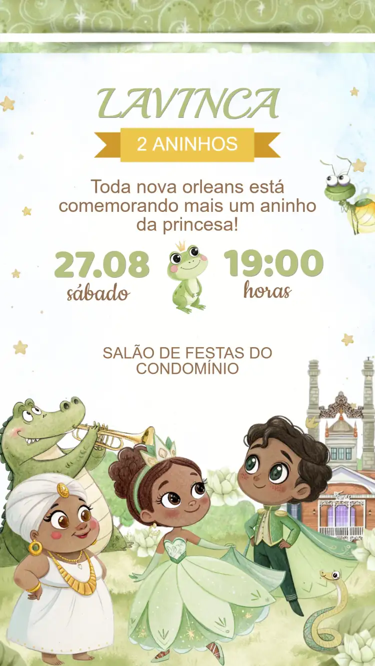 Convite Aniversário Princesa Tiana e o Sapo
