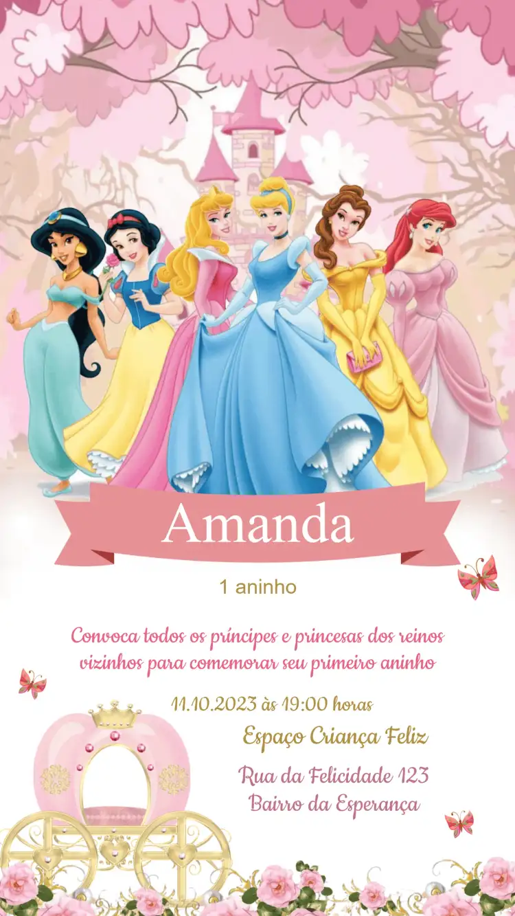 Convite Aniversário Princesas Disney