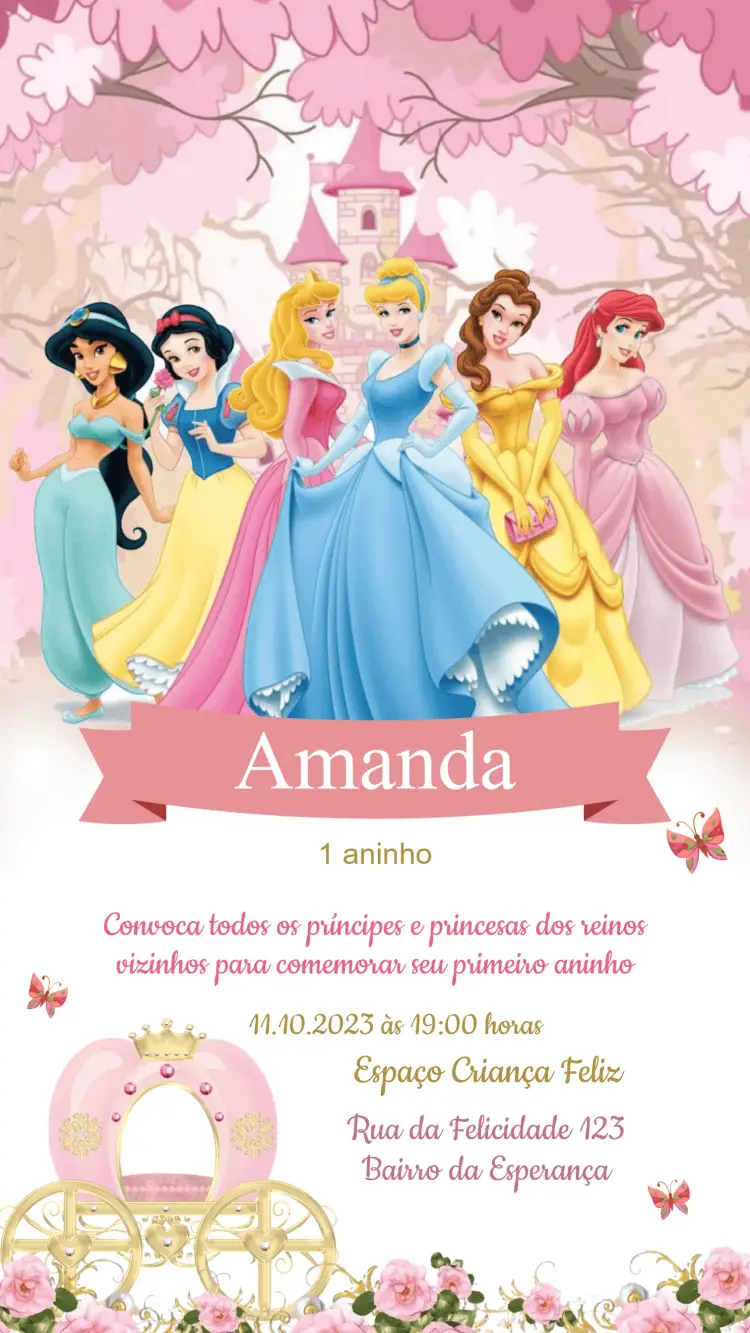 Convite Aniversário Princesas Disney
