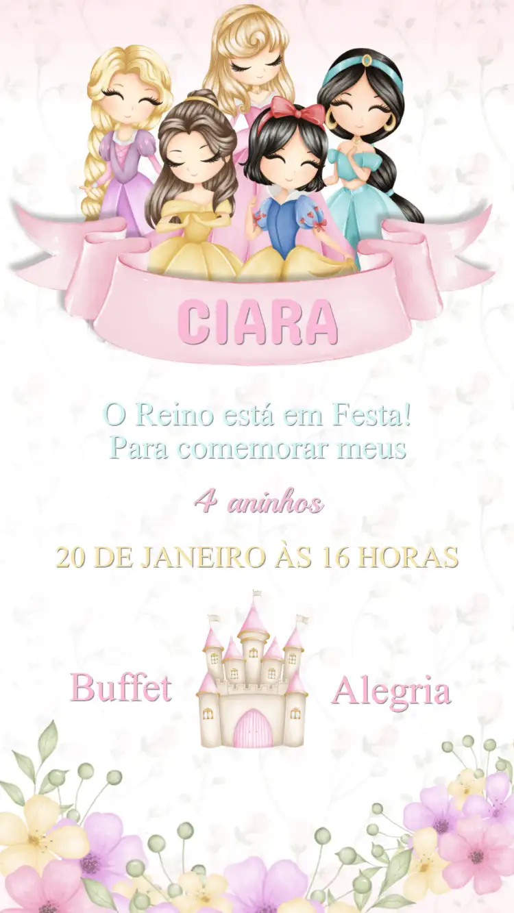 Convite Aniversário Princesas Disney